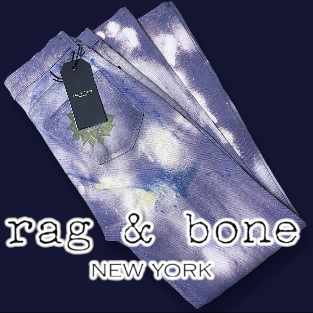 NWT Org Rag&Bone White Cigarette Jeans Now In Lilac Splash,Green Floral. Size 26 - Picture 1 of 15
